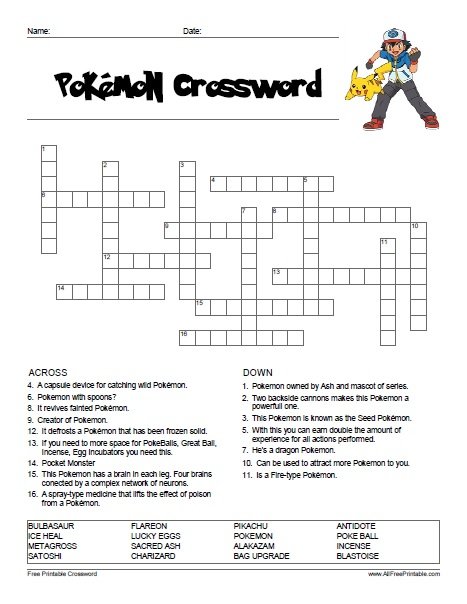 Free Pokemon Crossword Printables: Get Puzzling Today!